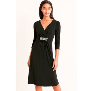 Black Jewel Embellished Dress Boden Jersey V-Neck Midi UK size 12 = US 8 Medium